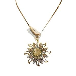 USGL Graded Rare Yellow Zunzite & Diamond Pendant set in 14Kt Gold & Gold Chain